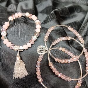 Chic Pink and Silver Beaded Bracelet Set